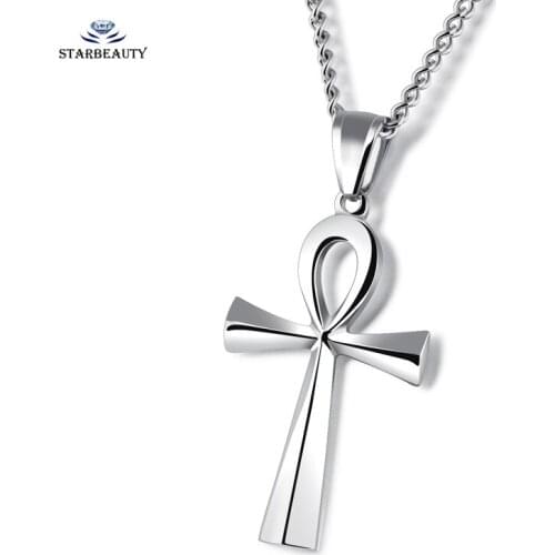 Starbeauty Simple Cross Necklace 55cm Long Necklace Men Stainless Steel Black Pendants Necklaces Men Jewelry Square Chain
