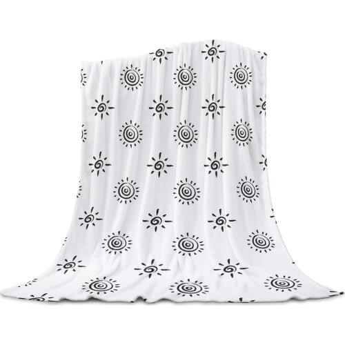 Sun Pattern White Home Textile Blanket Cover Decorative Fleece Blankets for Sofa Bed Throw Blanket for Kids Adults