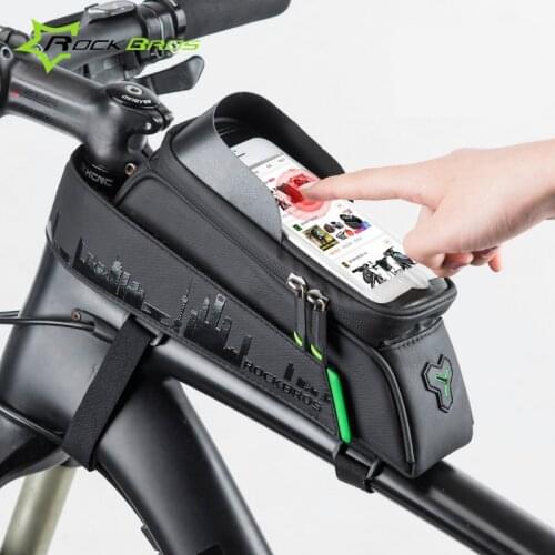 Rockbros Wateroroof Road Mountain Bike Bag Cycling Frame Bag Front Pouch Bicycle Handlebar Tube Bag For 5.8" 6.0" Mobile Phone