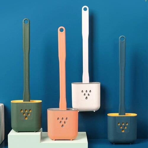 Toilet Brush Gap Brush with Holder Silicone Toilet Brush Hanging Type Flat Head Flexible Bristles Brush Bathroom Accessories