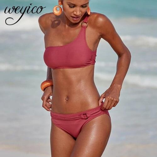Sexy Bikini Set Women Swimwear One Shoulder High Waist Solid Bathing Suit 2021 New Beachwear Female Swimsuit Biquini