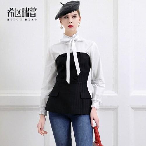 High End Retro Lace Up Shirt WomenS Ol Versatile Backing Ear Edge Design