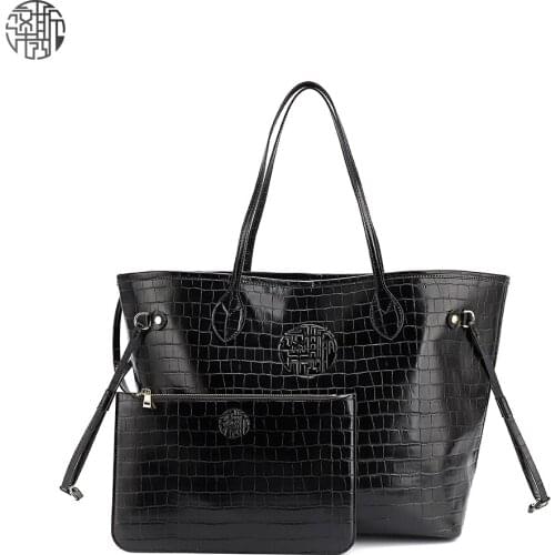 Zenos Crocodile Skin Embossed Pu Minimalist Clean Cut Tote Womens Shoulder Handbag With Detatch Pouch Bags