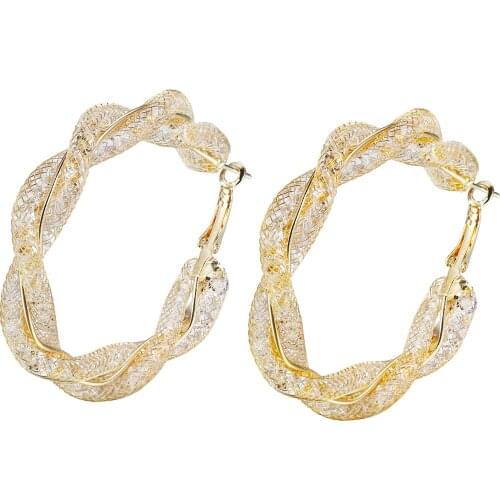 Gold Color Stainless Steel Geometric Circle Round Hoop Earrings for Women Cubic Zirconia Twist Earring Party Accessory Jewelry