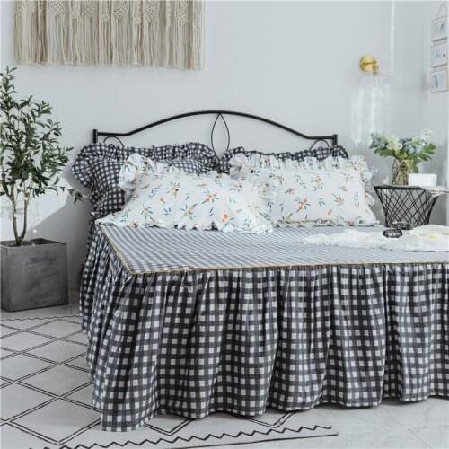 100% Cotton pleated Lace Bed Bedspread Fitted Sheet Pillowcases Cotton 2/3pcs Solid Princess Lace Bedding