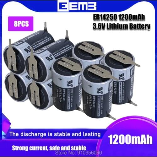 8PCS EEMB ER14250 CR14250 3.6V 1200mAh 1/2AA with UL certificate not rechargeable lithium battery With leg