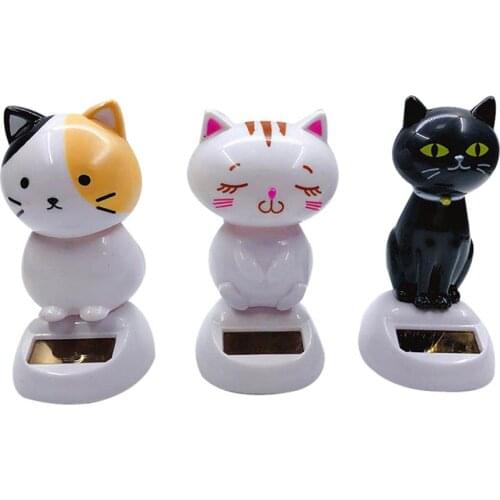 3 Colors Solar Powered Car Doll Shake Head Cat Decoration Car Interior Decoration Cute Creative Gift Tabletop Ornament