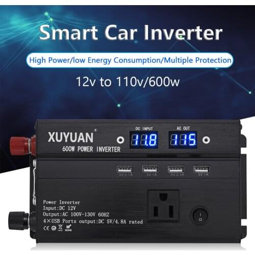 600W Car Inverter DC 12V 24V to 110V AC Power Inverter Converter 4 USB Ports Charger Adapter with LED Display Auto Accessories