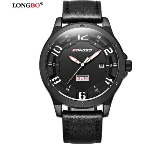 LONGBO Brand Luxury Men Watches Casual Dial Unique Design Leathers Quartz Watches Date Calendar Military Waterproof Wristwatches