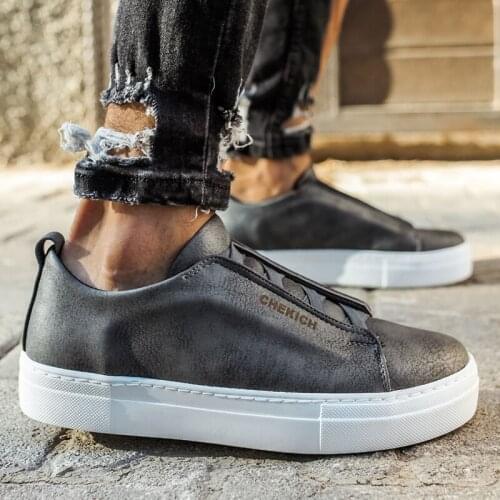 Chekich Men Sneakers Anthracite Faux Leather Elastic Band Casual Comfortable 2021 Fashion Wedding Orthopedic Slip-On Air White Outsole Sport Office Lightweight Breathable Walking Running Flexible Suits CH013 V1