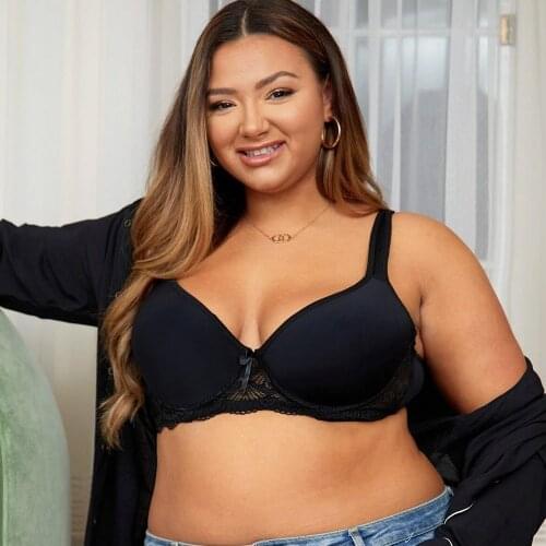 Black Adjusted-straps Women Bra Ladies Bras Underwire Unlined Solid Color Lace Bra Top 3/4 Cup C D E 36 38 40 42 44