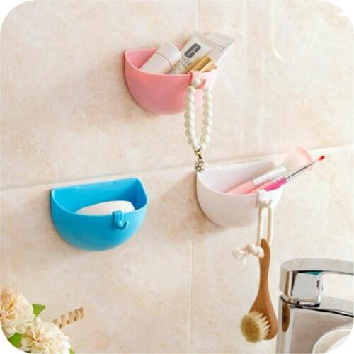 Soap Sponge Holder Basket Shelf Rack Simple Style Semicircle Adhesive Wall Mounted Storage and Organizer for Kitchen Bathroom