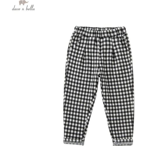 DKY19242 dave bella autumn 5Y-13Y kids girls fashion plaid pockets pants children boutique casual full-length pants