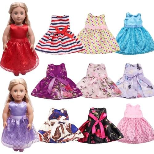 18 Inch American Doll Girls Princess Bow-tie Evening Dress Newborn Baby Skirt Toys Accessories Fit 40-43 Cm Boy Dolls Gift c137