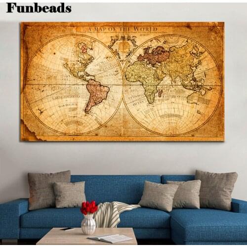 A Map Of The World Retro Old art 5D Diy Diamond Painting Full square round Drill Diamond Embroidery Rhinestone decoration FF217