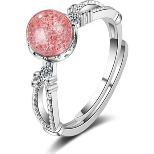 Womens minimalist literary personality fashion trend wild two-color natural crystal silver plated rings SA018