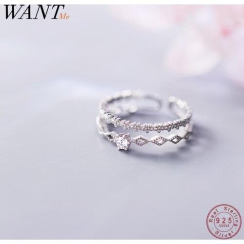 WANTME Genuine 925 Sterling Silver Minimalism Cute Pave CZ Double flower Rings for Women party Wedding Fine Jewelry Accessories