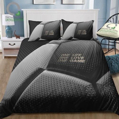 BOMCOM 3D Digital Printing Football Bedding Set Soccer Ball Football Lover Duvet Cover Sets 100% Microfiber Black & White