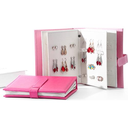 Earring Storage Box Jewelry Organizer Storage Rack Portable Jewelry Bag Creative Foldable Book-shaped Leather Display Stand