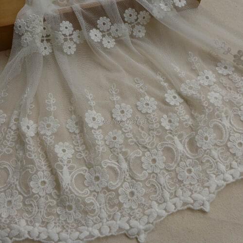 Beautiful Embroidery Floral Lace Trim, Wide White Tulle Lace, Bridal Wedding Apparel Fabrics Supply 3 Yards