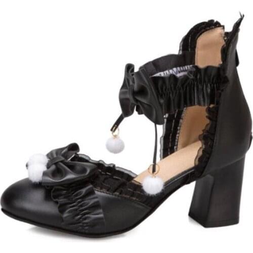 Lace Bow knot Leather Shoes Girls Princess Children High Heels Elementary School Students Weddiing Shoes