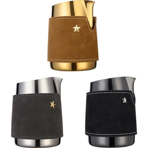420ml Stainless Steel Espresso Coffee Pitcher Barista Craft Coffee Latte Milk Frothing Jug Pitcher With Leather cover