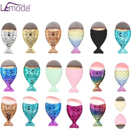 Lemoda New 1Pc 17Colors Professional Mermaid Makeup Brush Fish Tail Powder Foundation Cosmetic Tools brochas maquillaje sirena