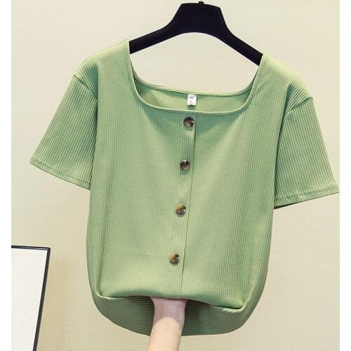 2021 Summer New Slim Top Womens Loose Short Sleeve T-shirt Large Womens Belly Covering T-shirt