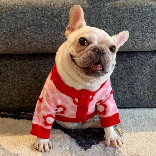 New Arrival Pet Dog Clothes for Small Dogs Sweet Floral Dog Cardigan Sweater Jumper Frenchie Bulldog Clothes Winter Pet Clothing