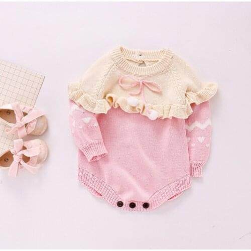 0-18M Newborn Kid baby Girl Clothes Autumn Winter Warm Knitted Sweater Bodysuit Elegant Ruffles Cute Sweet New born Outfit