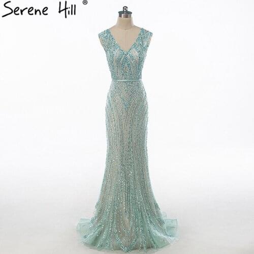 Luxury V Neck Mermaid Tulle Evening Dress Beading Hard working Long Evening Gowns 2021 Serene Hill LA6049