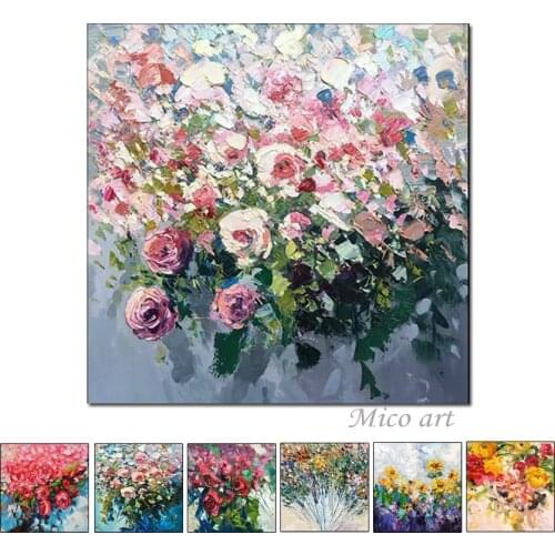 2021 Hand Painted Oil Painting Beautiful Rose Knife White Flowers On Canvas, Square Modern Decoration Home Decoration Painting