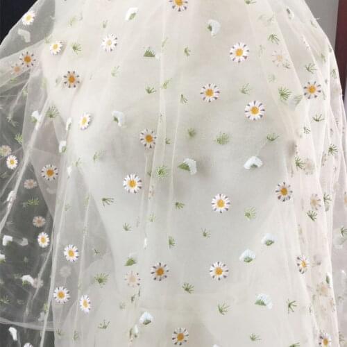 Small Daisy Flower Mesh Embroidery Cloth French Net Lace Fabric DIY Curtain Dress Childrens Clothing Baby Clothes Tulle Fabric