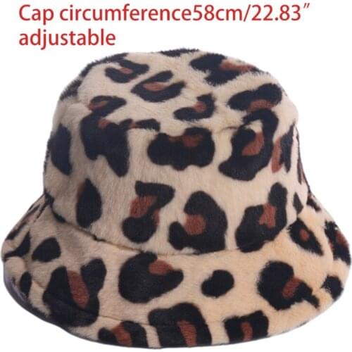 Women Winter Warm Fluffy Fuzzy Plush Bucket Hat Leopard Digital Print Sunscreen Short Brim Hip Hop Outdoor Fisherman Cap