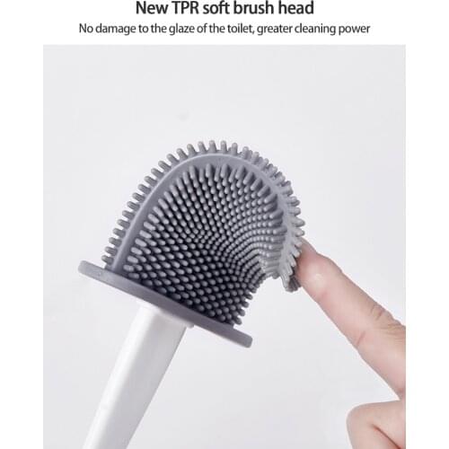 Silicone Bristles Toilet Brush and Holder for Bathroom Storage and Organization Compact Wall Hang Cleaning Kit WC Accessories