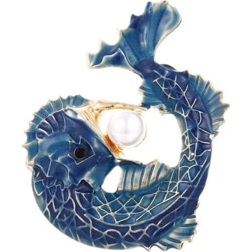 United States the new fish pin clothing high-grade hand-painted blue seahorse drip enamel brooch chain.scarves buckle