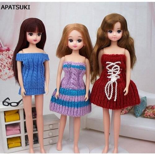 Kids Toy Doll Accessories Knitwear Off-Shoulder Dresses Clothes For Barbie Doll House Knitting Skirts Vestidos For 1/6 BJD Doll