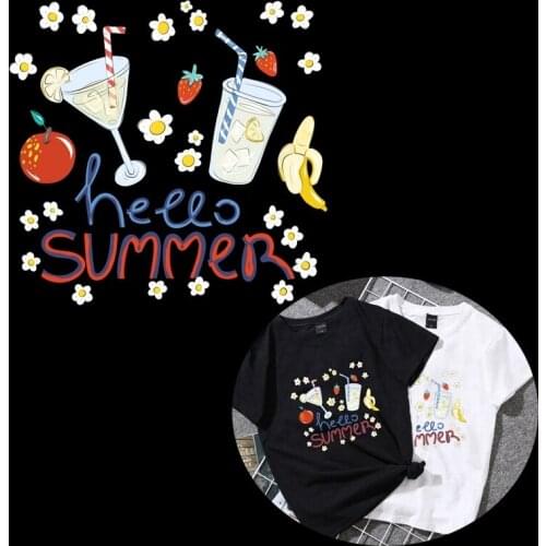 Printed Fruit Juice Drink Heat Transfers Vinyl Ironing Clothes Stickers Iron on Patches for Clothing DIY Cocktail Appliques