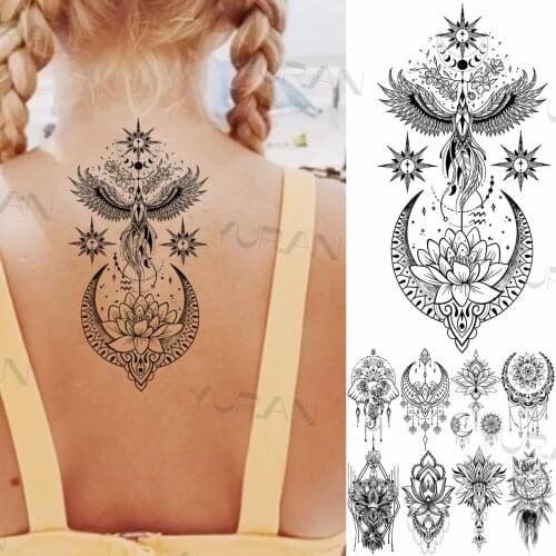 Sexy Eagle Star Moon Lotus Temporary Tattoos For Women Adults Fake Elephant DreamCatcher Pendant Tattoo DIY Back Tatoos Paste