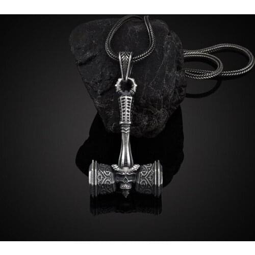 Viking Jewelry on the neck pirate war hammer pendant necklaces for man amulet rune totem accessories Mens chain necklace tag