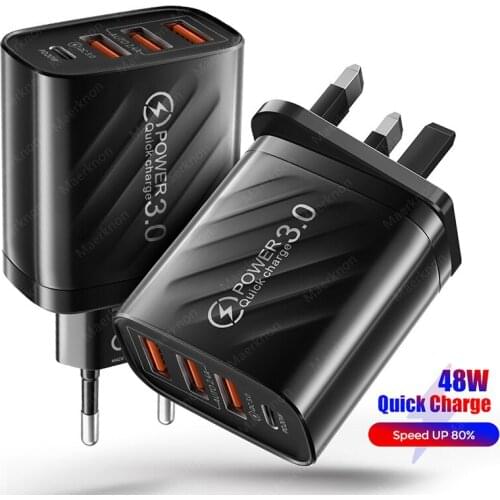 48W USB Charger 4Port Type C Quick Charge QC 3.0 For Samsung Xiaomi mi10 Huawei Charger adapter For Smartphones PD Fast Charging