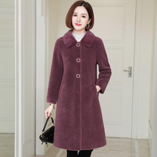 Korean Simple 100%Real Wool Fur Womens Coats Autumn Winter2021 Mink Fur Collar Female Jacket Warm Womens Clothing Ropa Zjt1978