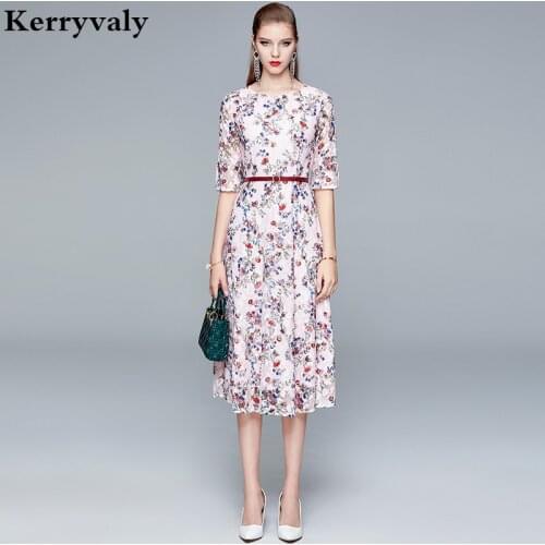 Elegant Pink Lace Floral Classic Retro Dress Zomerjurk Dames 2021 Summer Embroidered Self Portrait Dress Dames Jurken K6658