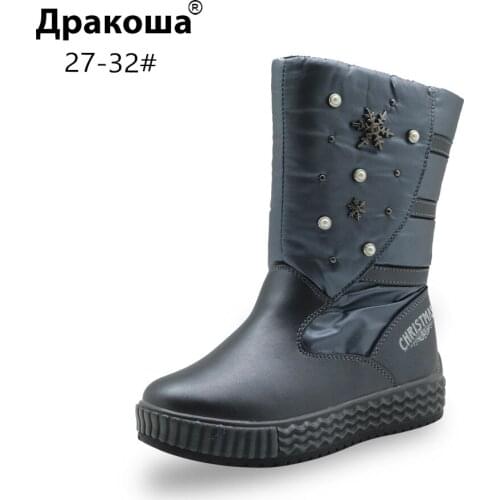 Apakowa Winter Mid-Calf Boots for Girls Princess Snow Boots Woolen Lining Super Warm Elegant Dress Boots with Zip Party Wedding