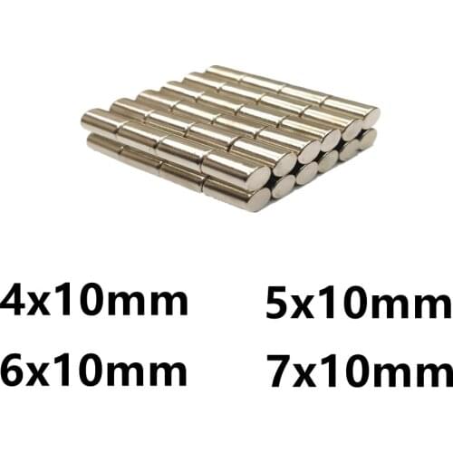 10 50 100PCS/LOT NdFeB Magnet 4*10 5*10 6*10 7*10 N35 Cylinder MAGNETS 4x10 5x10 6x10 7x10 Neodymium Magnetic Material 4mm 10mm