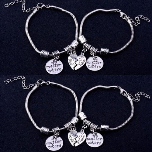 2PC/Set No Matter Where Broken Heart Charms Mother Daughter Best Friends Bracelet Friendship Jewelry Family Women Bangle Gifts