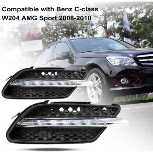 2Pcs Front Bumper Lamp Impact Resistance Plug Play ABS Daytime Running LED Fog Light Compatible with Benz C-class W204 AMG Sport