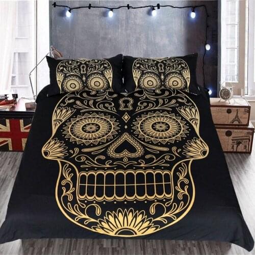 3D Skull Gothic Style Dead Fire Quilt Cover Skeleton Duvet Covers Bedding Set SKull duvet cover queen king bed linen new 3pcs