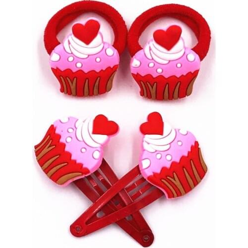 4pcs/set Girls PVC Kawaii Dessert Cat Star Icon Hair Clip Hair Band Baby Hair Accessories Kid Headwear Children Hair Ornament