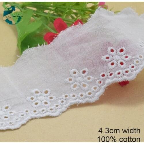 5yards 4.3cm white 100% cotton embroidery lace french lace ribbon fabric guipure diy trims warp knitting sewing Accessories#3733